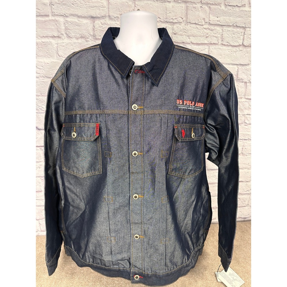 US Polo Assn Vintage Mens Denim Jacket Blue XL Embroidered Logo Button Front